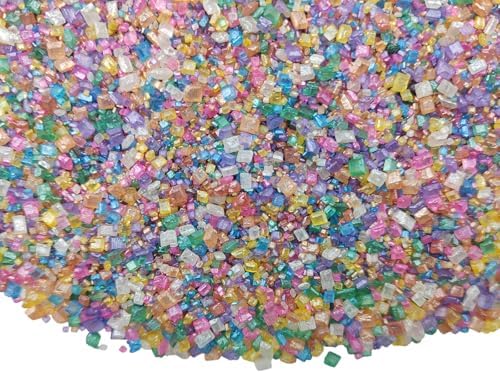 Rainbow Sprinkles Sugar Crystals for Cake Decorating, Pastel Sprinkles Mix, Edible Large Crystals Sparkling Sugar for Baking, Birthday, Ice Cream, Cookies, Cake Decorations