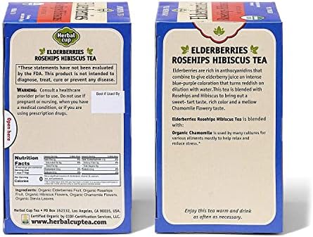 Herbal Cup Ayurveda Elderberries Tea, Organic Rosehips Hibiscus, No Caffeine Herbal Supplement (16 Count, Pack of 1)