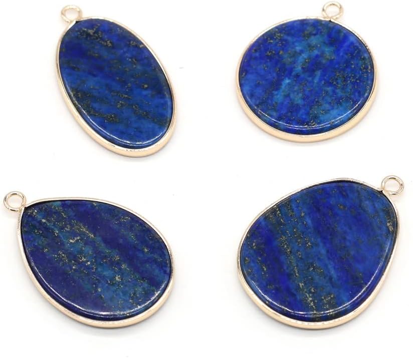 QSLLER 4pcs Natural Stone Gem Lapis Lazuli Pendant Handmade Crafts DIY Necklace Earring Bracelet Jewelry Accessories Gift Making for Woman