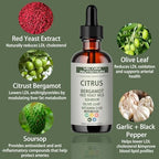 velora Red Yeast Rice Cholesterol Cleans Drops with Citrus, Bergamot, Red Yeast Rice, Soursop, Olive Leaf, Vitamin C+D, Natural, Non-GMO, Vegan 2 fl oz (1pc)