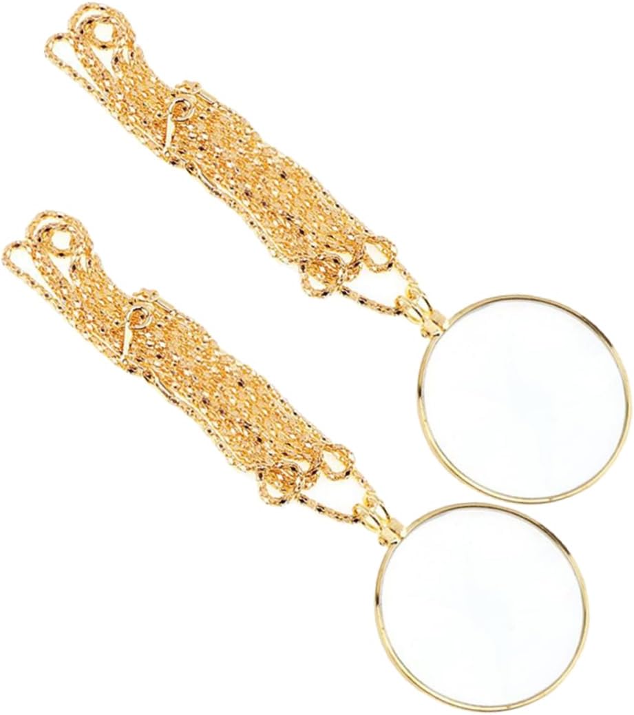 Healeved 2pcs Magnifying Glass Necklace Elegant Vintage Pendant Magnifier Zinc Alloy with Optical Glass Lens for Reading Sewing and Nature Exploration