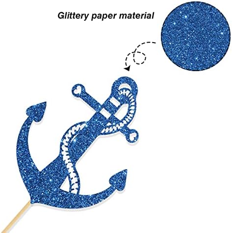 INNORU Glitter Nautical Theme Cake Topper - Ship Anchor Cake Decor - Birthday - Baby Shower/Wedding Party Cake Decorations Supplies, Navy Blue