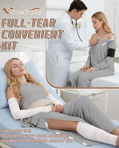 Women's Hospital Gown Set Long Sleeve Bedridden Patient Adaptive Clothing Tear Away Shirt and Pants for Easy Care