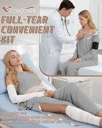 Women's Hospital Gown Set Long Sleeve Bedridden Patient Adaptive Clothing Tear Away Shirt and Pants for Easy Care