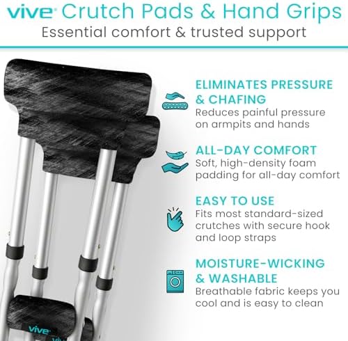 Vive Premium Crutch Pads & Hand Grips - Comfortable, Breathable, Machine Washable Padding - Moisture Wicking & Odor Reducing Pillow Accessory Covers for Adult & Youth Walking Crutches