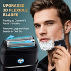 Electric Foil Shavers for Men：Upgraded Mini Electric Razor for Beard with 3 Floating Blades - Cordless Portable Travel Face Shaver USB-C Fast Rechargeable - IPX5 Waterproof(Black)