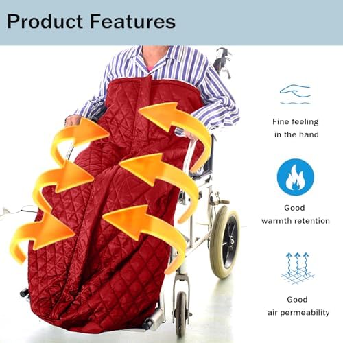 Wheelchair Warm Blanket, Lightweight Wheelchair Blanket with Zipper, Lower Body for Elderly, Mobility Impaired, Red