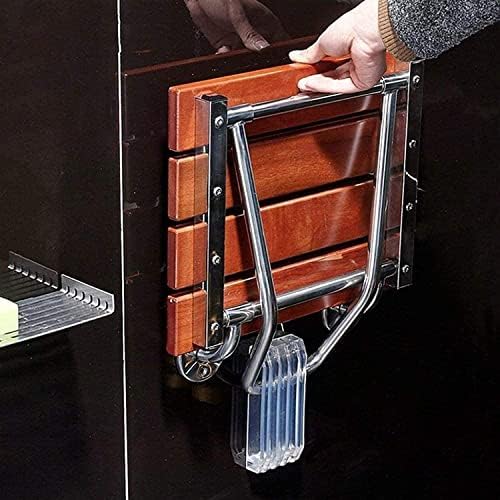 Wall Mounted Shower Seat,Folding Bathroom Stool,Shower Seat Stool,Foldable Wall Shower Stools and Chair Wall Mounted Wooden Folding Shower Seat Wood Change Shoes Stool Stainless St