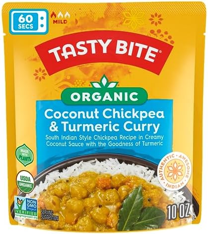 Tasty Bite Organic Chickpea Coconut and Turmeric Curry, Ready to Eat, Microwavable Entrée, Vegan, 10 Ounce (Pack of 6)