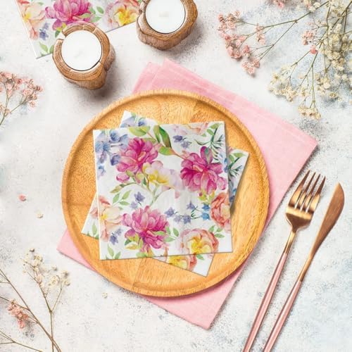 Spring Summer Flowers Paper Napkins Luncheon Size Decoupage Disposable 20-Count -13" x 13" (Unfolded) (Orchid with Peony)