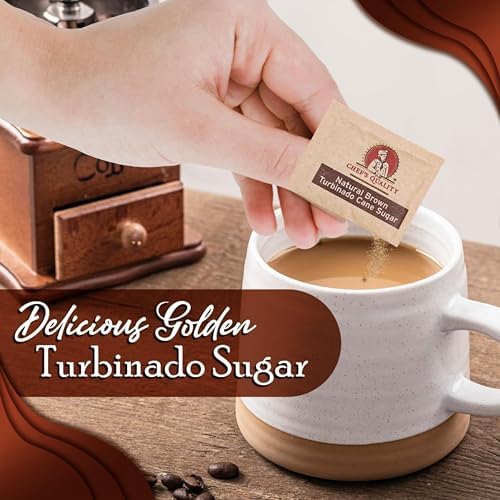 Natural Brown Turbinado Cane Sugar Packets – 50 Count – Raw Cane Sugar Sachets – 4g Each – Premium Natural Sweetener for Coffee, Tea, Baking, Office, Restaurants, and Travel