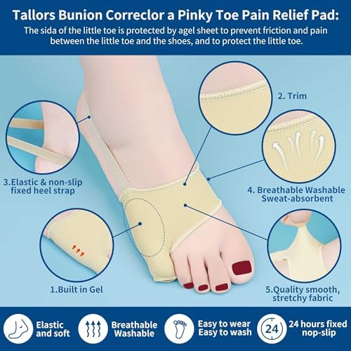 1Pair of Tailors Bunion Relief Pads Socks Bunionette Protector Sleeves Built-in Gel Pads Silicone Cover Guard With Non-slip Strap to Cushions and Comfort Pinky Toe Bunionette Pain (Beige-XL)