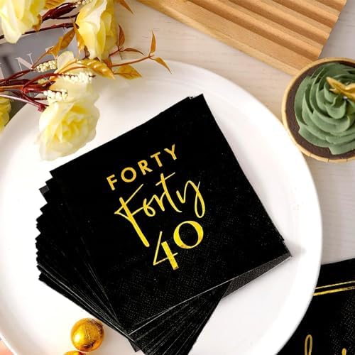 40pcs Black and Gold 40th Birthday Cocktail Napkin.Men Women 40th Birthday 40th Anniversary Party Decorations Supplier Cheers to 40 Years Cocktail Napkins