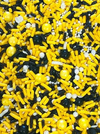 Elegant Yellow Black White Sprinkles Mix (4oz) - Edible Themed Classic Color Chic Jimmies Confetti Pearls Cake Cookie Cupcake Ice Cream Donut Candy Decoration Toppers