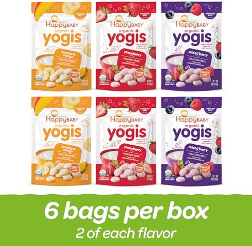 Happy Baby Organics Yogis Freeze-Dried Yogurt & Fruit Snacks, Variety Pack, 1 Ounce (Pack of 6)