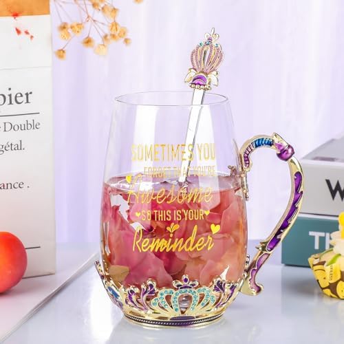 SWTHONY Fancy Tea Cup with Spoon Set Birthday Gifts for Women, Her, Sometimes You Forget You’re Awesome, Inspirational Encouragement Gifts for Teacher, Coworker, Mom, Friends Christmas
