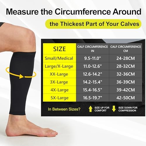 Plus Size Calf Compression Sleeves (2 Pairs), 20-30mmHg Footless Compression Socks for Men Women, Leg Sleeves for Shin Splints Pain Relief, Varicose Veins, Edema, Nursing, Travel, Running, Beige 4XL