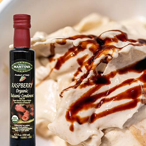 Mantova Organic Raspberry Balsamic Vinegar of Modena - Premium, Sweet, and Tangy Flavor for Elevating Salad Dressings, Pasta Salads, Desserts Like Ice Cream, and Craft Cocktails - Authentic Italian Quality, 8.5 oz (Pack of 1)