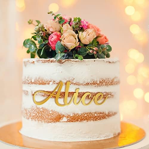 Personalized Cake Topper for Birthday Wedding with Any Text Numbers Mirror Acrylic Cake Toppers Cake Decoration for Birthday Anniversary Baby Shower Graduation (Gold)
