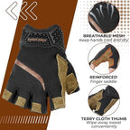 HANDLANDY Fingerless Work Gloves for Mens & Women, Uwrist Half Finger Shock-Absorbing Breathable Glove