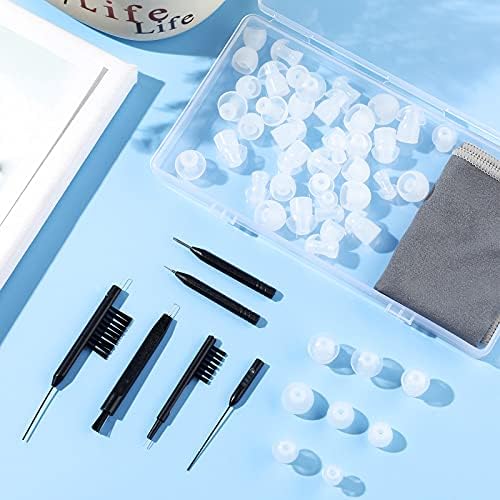 48 Pieces Hearing Aid Tips Hearing Aid Domes Universal Domes for Earbud Tip Replacement, BTE Sound Amplifier Accessories and 7 Pieces Cleaning Tools with Velvet Bag