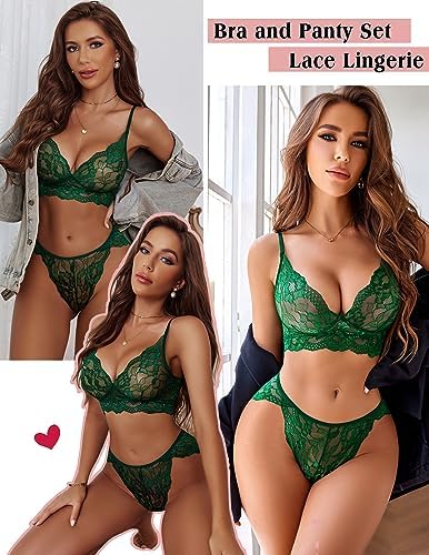 ADOME Women's Lace Lingerie Bra and Panty Set Strappy Babydoll Bodysuit S-XXL