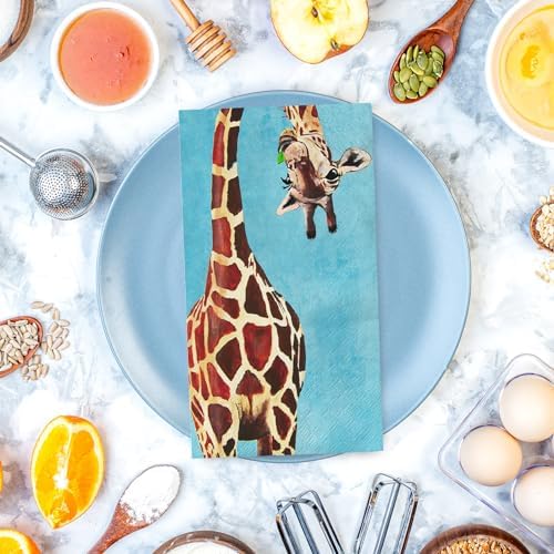 80Pcs Giraffe Guest Napkins Funny Animals Disposable Napkins Decorative Hand Paper Towel Napkins for Bathroom Party Supplies Table Decor, 15.7 x 13 Inch