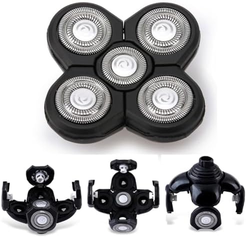 4PCS Shaver Replacement Blades for Head Shaver, 5 Blades Shaver Heads for Bald Men, Head and Face Electric Razor Heads, 2 Cleaning Brush