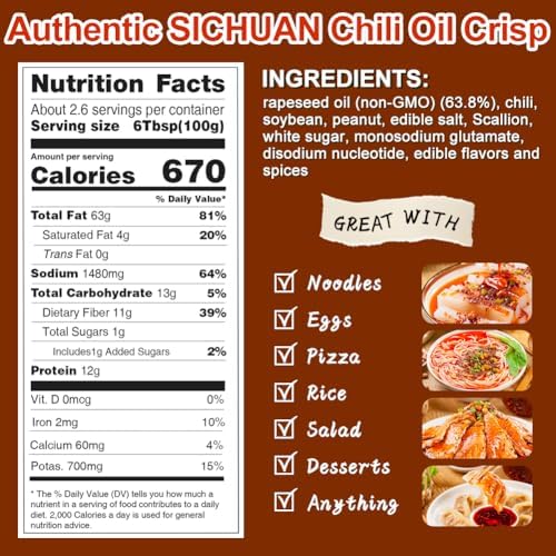 Hot Chili Oil Sauce, Chinese Chili Oil, Sichuan Chili Oil Crisp with Roasted Chili, Soybean, Peanut Chili Crisp, Ready to Eat and Use as Sauce, Condiment,262g/9.3oz (1 Pack)