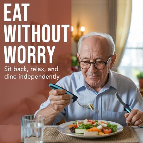 BUNMO Weighted Utensils for Hand Tremors - Elderly, Weak Hand Grip & Handicapped - Stainless Steel - Eat Independently