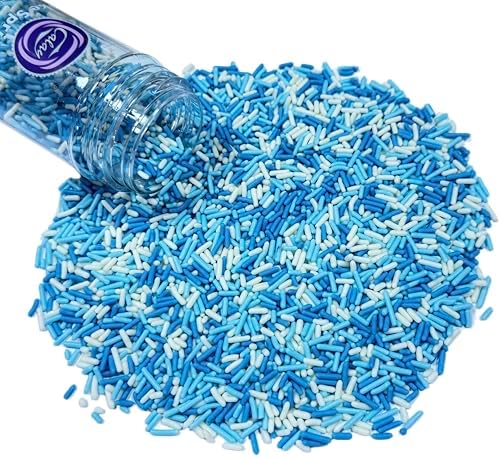 Gevog Edible Blue and White Jimmies Sugar Sprinkles for Cake Decorating Wedding Baking Cupcake Cookie Ice Cream Decoration Supplies 78g/2.75oz