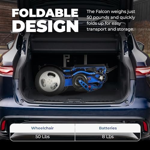 Falcon Reclining Foldable Electric Wheelchair for Adults & Seniors – 50 lbs, 22-Mile Range, Infinite Reclining Backrest, Memory Foam Seat, Compact & Lightweight Motorized Wheelchair – FAA Approved