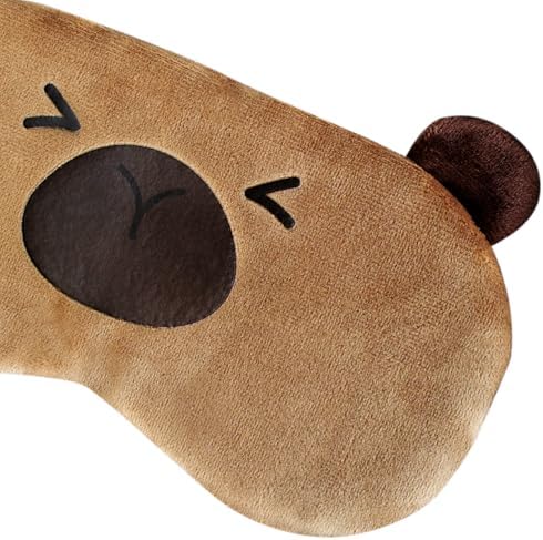 Cute Capybara Sleeping Mask, Soft Fluffy Plush Blindfold Funny Novelty Animal Sleep Mask Eye Cover Eyeshade for Kids Girls Boys Women Men Night Nap Travel Meditation (Brown, Capybara)