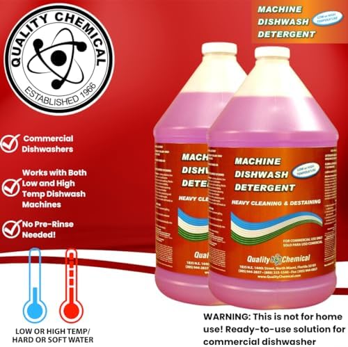 Quality Chemical Heavy Duty Liquid Alkaline Commercial Dishwasher Detergent - Industrial-Grade Formula Dissolves Food Stains, Grease, Grime and Residue - No Pre-Rinse Needed - 128oz (2 Count)