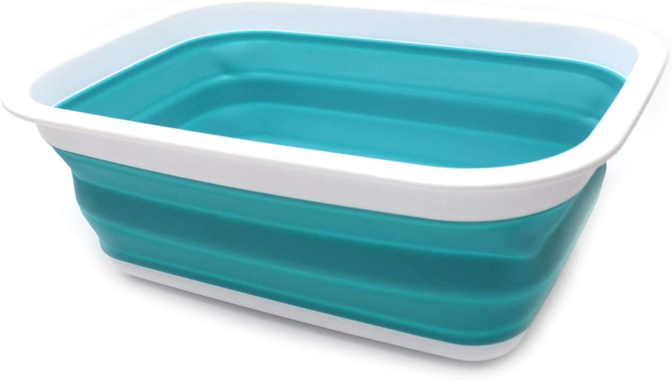 SAMMART 9.2L (2.37Gallon) Collapsible Tub - Portable Outdoor Picnic Basket/Crater - Foldable Shopping Bag - Space Saving Storage Container (M, Bright Blue)