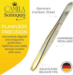 CS30 3.5 Inches Gold Tipped, Surgical Grade, German Carbon Steel Tweezers (Claw) - Flawless Eyebrow and Facial Hair Shaping and Removal for Men/Women