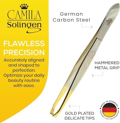 CS30 3.5 Inches Gold Tipped, Surgical Grade, German Carbon Steel Tweezers (Claw) - Flawless Eyebrow and Facial Hair Shaping and Removal for Men/Women
