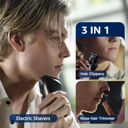 rategist 3-in-1 Electric Razor for Men: One Touch Acceleration, IPX7 Waterproof Razors for Men, USB-C Rechargeable Electric Shavers for Men - 4D Floating Blades, Wet or Dry (Black)