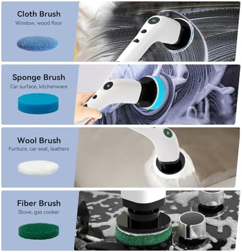 Electric Bathroom Cleaning Brush, Cordless Spin Scrubber Full Body Waterproof IPX7 with Adjustable Handle, 8 Replaceable Brush Heads for Bathtub/Kitchen/Window/Home -SD-CTB01