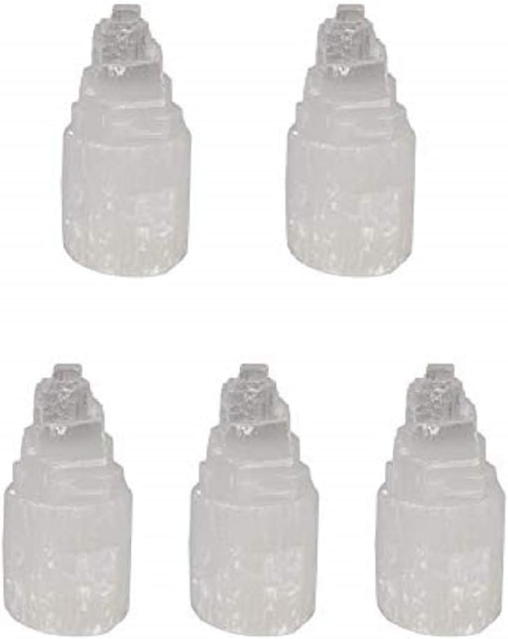 CircuitOffice 5 Piece Selenite Skyscraper Tower Points 2.4" Tall, for Wicca, Reiki, Healing, Metaphysical, Chakra, Positive Energy, Lucky Feng Shui, Meditation, Protection, Powers, Decoration Or Gift