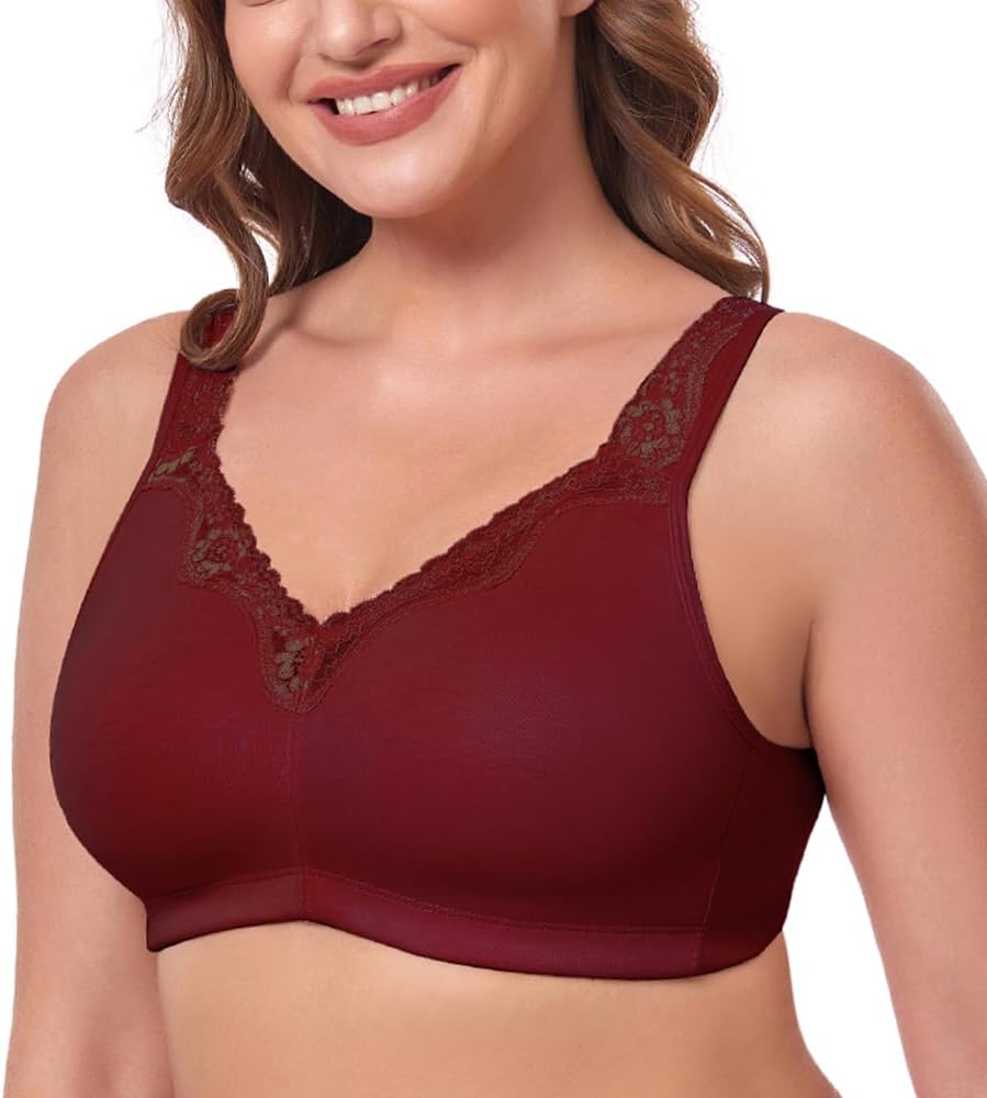 Women's Wireless Plus Size Lace Bra Full Coverage Unlined Minimizer Bra Comfort Cotton
