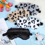 IUAQDP 4 Pieces Leopard Print Plush Sleep Mask, Soft Furry Eye Cover, Night Blackout Blindfold Eyeshade with Elastic Strap & Satin Back for Shift Work Nap Travel Relaxing Yoga Party Woman Girls