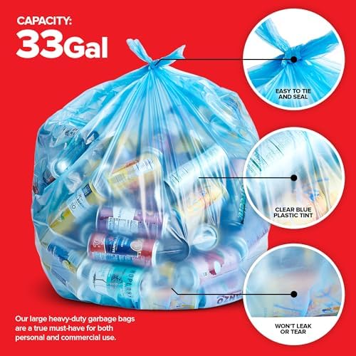Heavy-Duty Blue Recycling Bags, 60-Pack Blue Garbage Bags For Recycling | 33-Gallon Capacity| Commercial, Industrial or Home Use