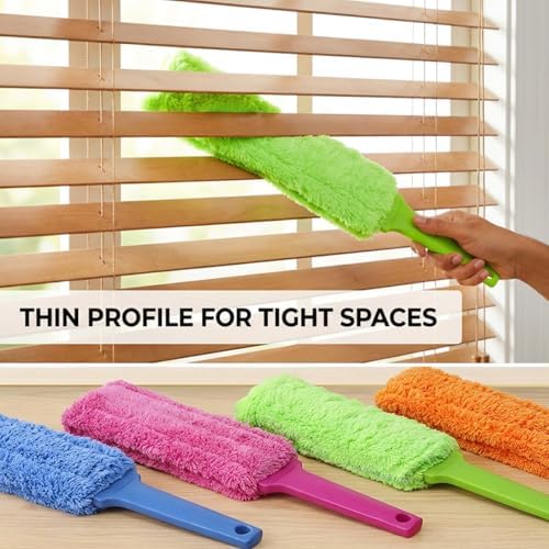 4 Pack 15 inch Reuseable Microfiber Feather Duster, Blind Duster, Gap Duster, Removable and Washable Head, Cleaning Tool for Window, Blind, Car, Wall, Dead Corner Gap, Furniture, Sofa, Screen