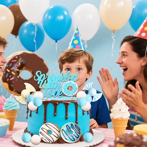 Sprinkled with Love Cake Topper Baby Boy Cake Decor Donuts Sweets for Donuts Baby Shower Gender Reveal Party Decorations Supplies