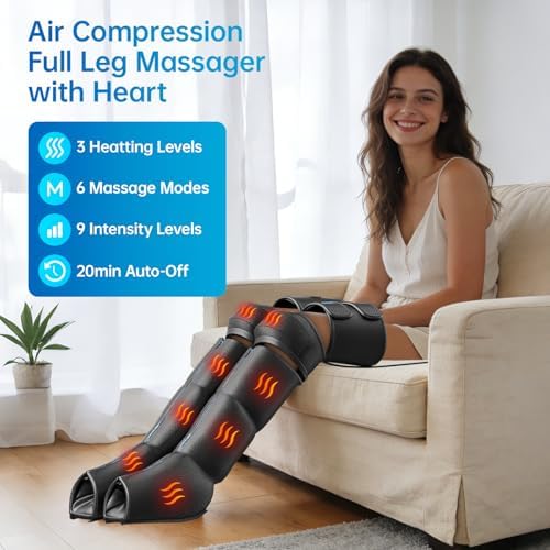 Leg Massager with Heat and Air Compression, Foot and Calf Massager for Circulation and Pain Relief, Sequential Compression Boots with 6 Modes, 9 Intensity, 3 Heat - Gifts for Mom, Dad, Woman