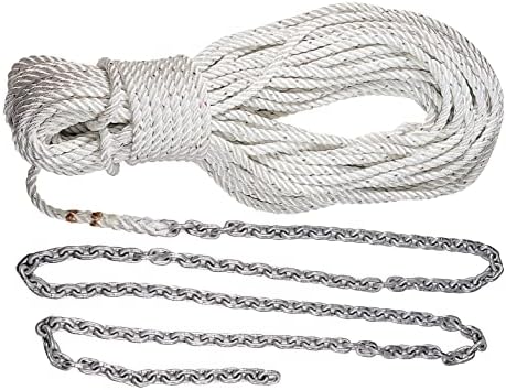 Lewmar Boat Anchor Rode for Windlasses - 15' 1/4" G4 Chain, 200' 1/2" 8-Plait Rope with Shackle, High-Test-Rated Galvanized Links, Hand-Sewn Whipping