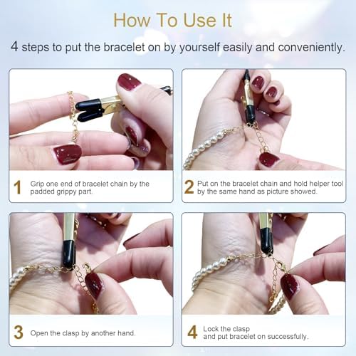 ATARASIA 3Pcs Bracelet Helper Tool - Quick Release Fastening Helpers Tool Hooks for Jewelry, Watch, Chain Bracelet Wearing - Easy to Put on Yourself - with Non-Slip Rubber Tips