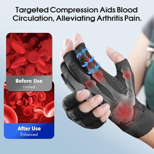Donfri Copper Arthritis Compression Gloves for Women Men, Fingerless Gloves Carpal Tunnel Pain Relief, Hand Support Wrist Brace (XL)