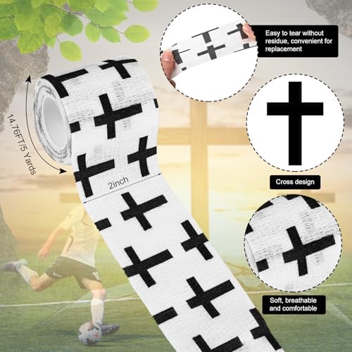 Geiserailie 12 Pack Christian Athletic Tapes 2 Inch x 5 Yards Self Adhesive Bandages Sports Wraps Breathable Elastic Wrap Non Woven Bandage for Wrist, Ankle, Baseball Football(White)